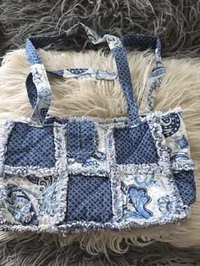 Blue Patchwork Quilted Tote Bag - Women